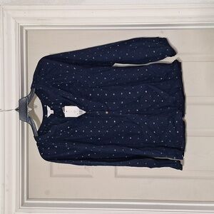 NWT Crown and Ivy blue and silver polka dot peasant top